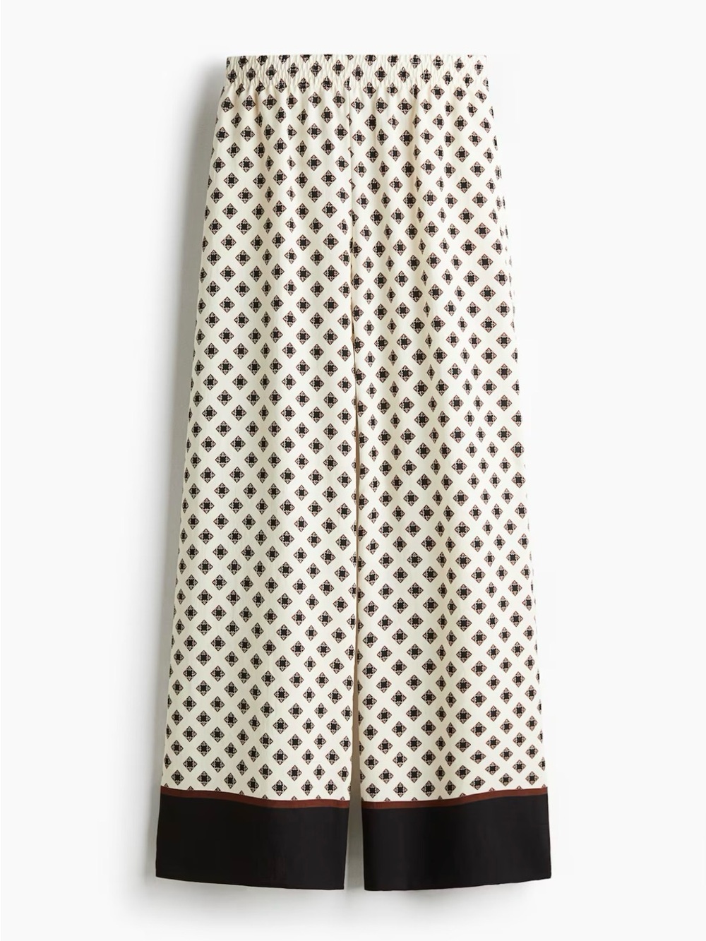 H&M Wide-Leg Pull-On Cream and Black Printed Pants